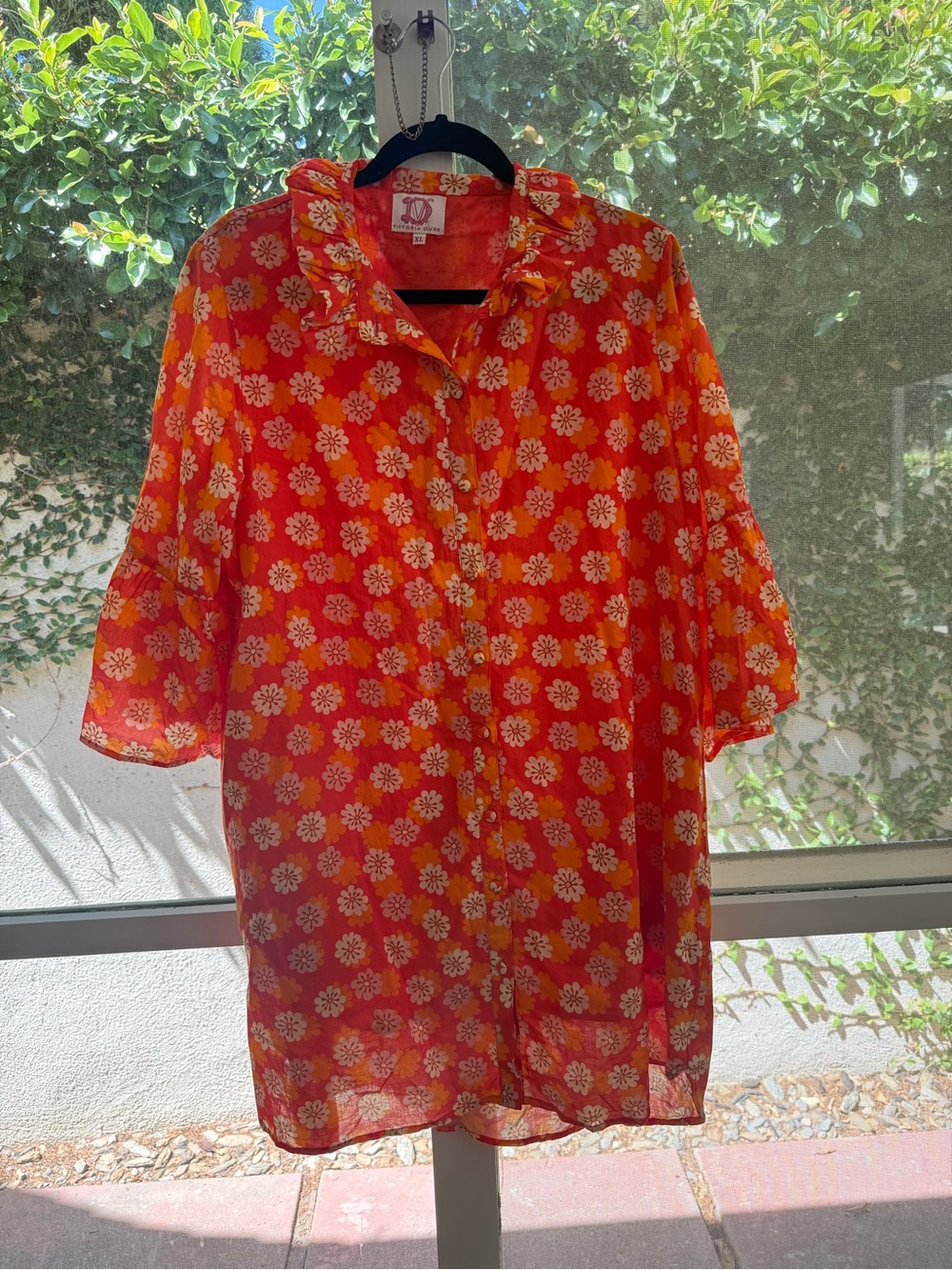 Victoria Dunn Pawleys Folly Retro Floral Ruffle Shirt Dress Size XL